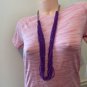 Long Purple Beaded Necklace w/ Matching Earrings